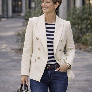 Veronica Beard Blazer Miller Dickey Cream Ecru Vegan Leather Double Breasted